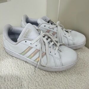 Adidas Women's White Sneakers with Iridescent Accents